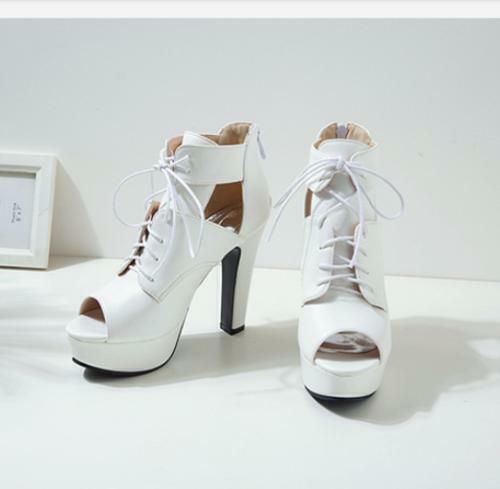 Womens Faux Leather Back Zip High Block Heels Peep Toe Sandals Work Ankle Boots - Bild 11 von 11