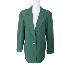 Vintage 90s Green 100% Wool Boxy Blazer Size 12 Harris Wallace