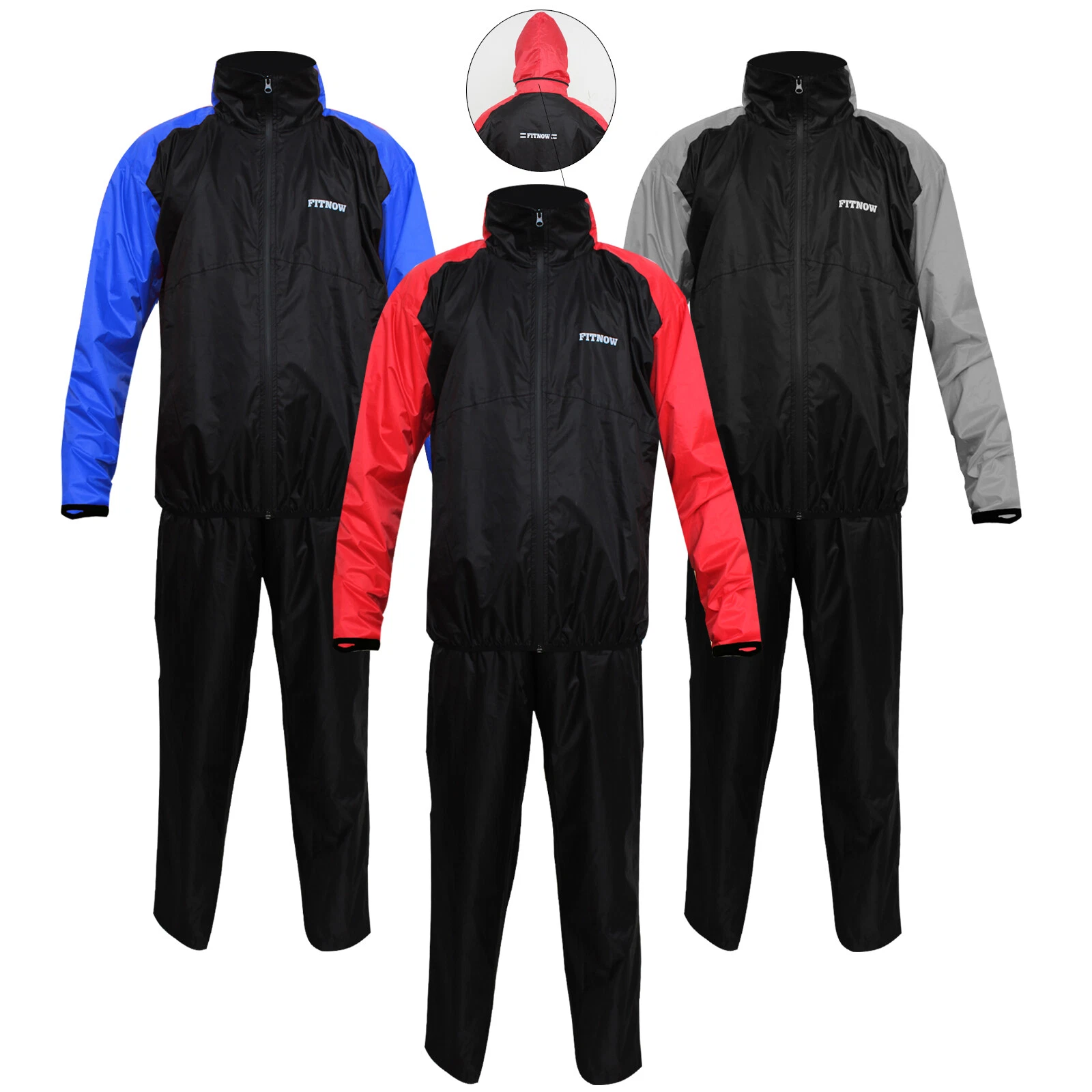 Mens Cycling Full Rain Suit Hi Visibility Waterproof Top Rain Coat Pant Hooded