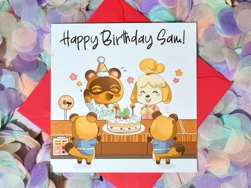 Geburtstagskarte bunte, handillustrierte personalisierte Animal Crossing Gaming - Bild 3 von 7