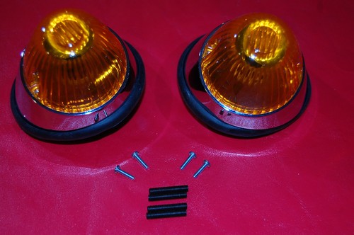 VW KARMANN GHIA FRONT TURN SIGNAL LIGHTS, COMPLETE KIT, AMBER/YELLOW, ALL YEARS! - Picture 3 of 10