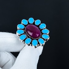 Kashmir Rubino Lab-Created Gemma Anello Mano 925 Argento Sterling Gioielli Gift