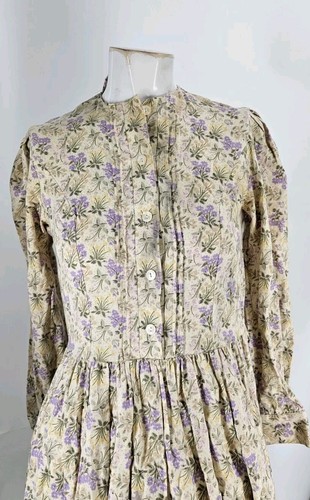 Laura Ashley Women's Dress 8 Vintage Floral Lilac Cotton Pleated Prarie Cottage - Picture 2 of 10