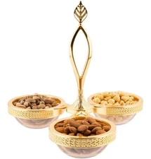 Modefa Turkish Luxury Sectioned Serving Dish | Triple Glass Bowl Set - Gold