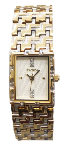 Elgin Women's Gold Tone Watch With Cream Color Dial & Crystals EGC013 - 第 1/2 張圖片