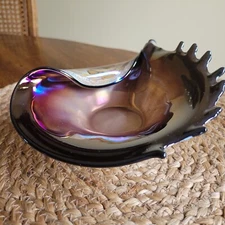 Vintage Blown Glass Conch Shell Purple & Gold Iridescent Carpathian Poland