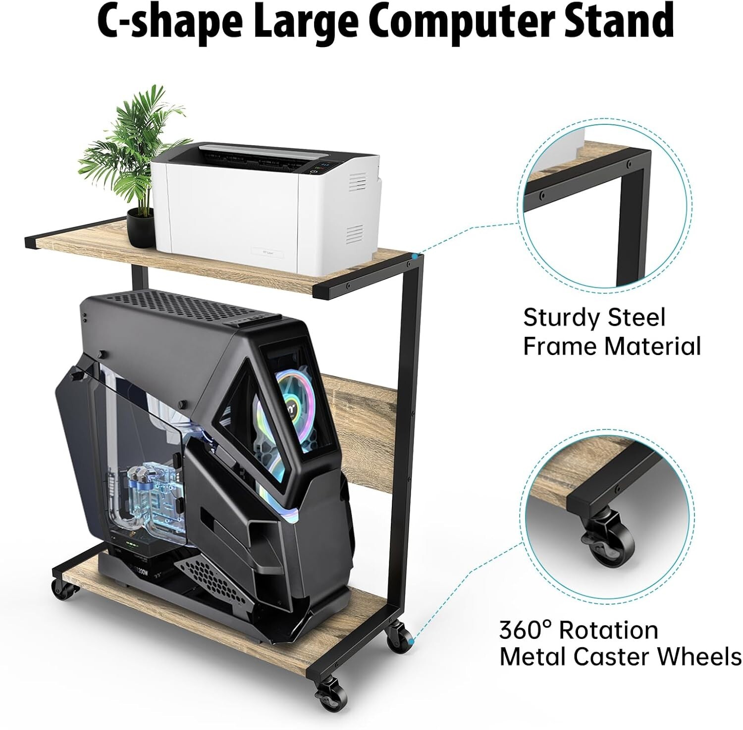 Organized Computer Cart Office Home Mobile Cart for Books, Printer, Computer CPU Organizing ...