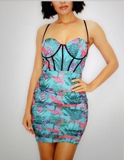 SUMMER FLORAL SPAGUETTI STRAP COCKTAIL BODYCON DRESS 