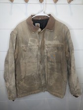 Carhartt Lined Chore Coat Thrashed Brown Union USA Vintage Quilted Work Wear