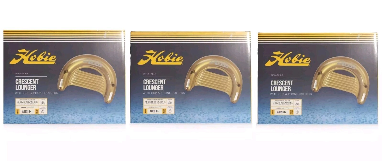 Hobie 3️⃣-Pk Crescent Lounger Gold Float w/ Cup & Phone 