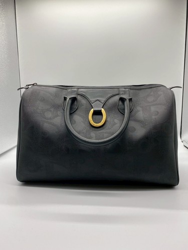 Christian Dior Trotter Boston Bag PVC Leather Black Authenticity
