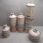 Pottery Canister Marked IHK, 5 jars, longest is 39 cm