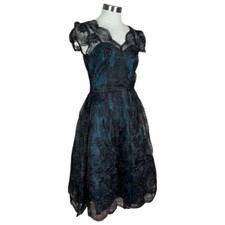 VOODOO VIXEN RETRO PIN UP 50s MAY TEAL LACE OVERLAY TAFFETA BLUE DRESS DRA8085