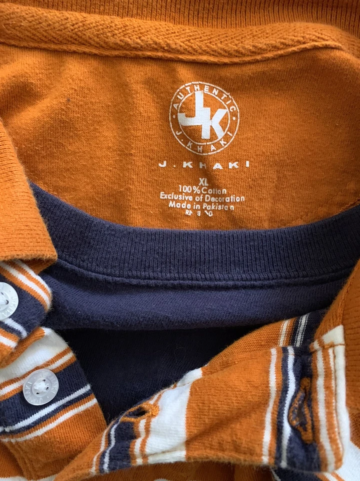 Camisa Polo J. Caqui Niños Manga Larga Rayas Talla XL Suave Naranja Azul Marino Blanco Foto 3 de 3