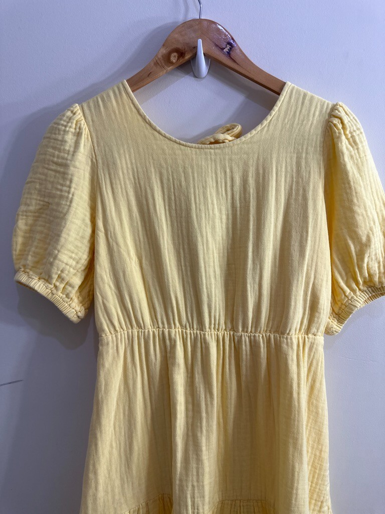 LOVE WHIT Yellow 100% Cotton Crewneck Short Sleeve Tie Back Dress Size Medium 