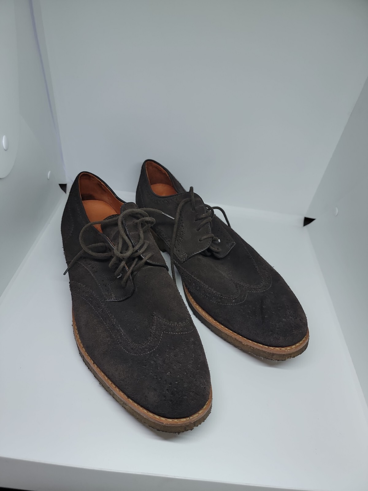 SAOLA Scarpe eleganti uomo Peter Millar collezione marrone scamosciato punta alare taglia 12M suola gomma