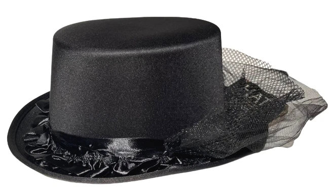 ЧЕРНАЯ ВИКТОРИАНСКАЯ ШЛЯПА с оборками для взрослых готический официальный атласный костюм похорон вампира  - Изображение 2 из 4