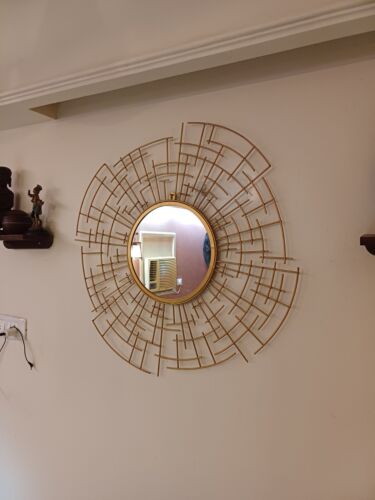 Metal Copper Graphic Design Vintage Antique Handmade Round Big Wall Art Mirror - Picture 13 of 15
