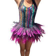 Curtain Call Costumes Junior Sequin Tutu Leotard Dance Dress Purple Black Sz ASM