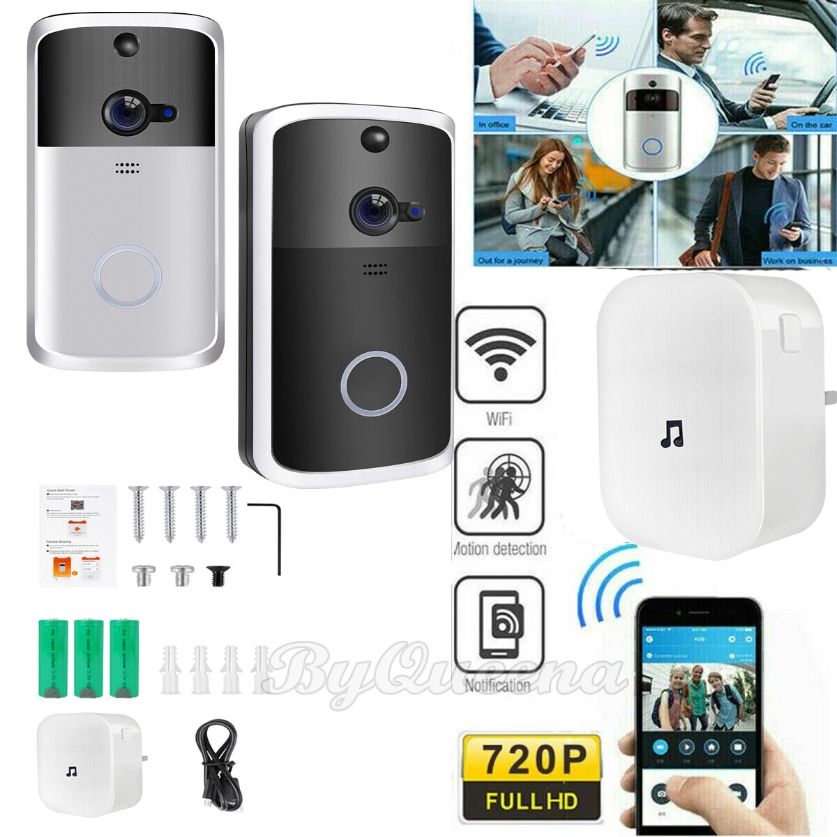 Wireless WiFi Video Doorbell Two Way Talk Smart Door Bell Security Camera HD