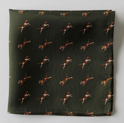 Seideneinstecktuch Taschentuch. Green Dogs Print 36cm. handgefertigt - Bild 1 von 3