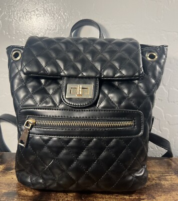 Black Quilted Backpack With Gold Hardware | eBay display picture 3