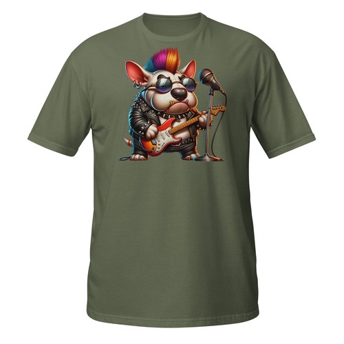 Punk Rock Bull Terrier T-Shirt | Grumpy Dog Guitarist | Funny Rockstar Pup Tee - Picture 14 of 33