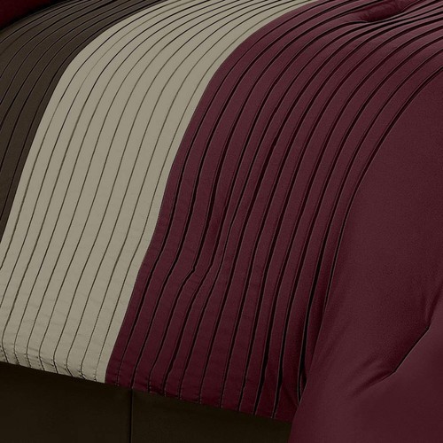 Chezmoi Collection Loft 8-Piece Luxury Striped Comforter Set (Full, Burgundy/... - Picture 3 of 7