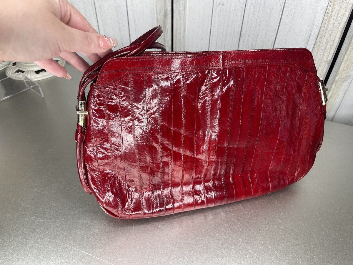 ショルダーバッグ EEL Products BOA BOA BAG ANIMAL RED VTG Eel Skin Shoulder Handbag Red Leather Purse Shoulder Satchel