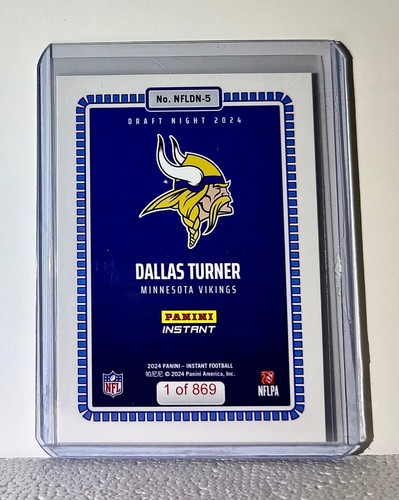 Dallas Turner 2024 Panini NFL #5 Draft Night Rookie Football Card 1 of 869 - Picture 2 of 2