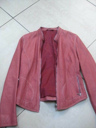 M&S GIACCA BIKER PELLE 14 12 racer corta cropped morbida elegante rosa vera - Foto 6 di 12