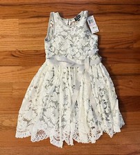 Pink  Violet Girls Size 6 Floral White Dress Lace Wedding Flower Girl