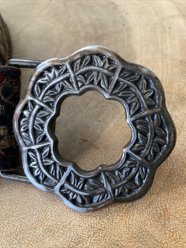 Lucky Brand Brown Embroidered Brass Bohemian Leather Belt Small - Damaged - Picture 2 of 17