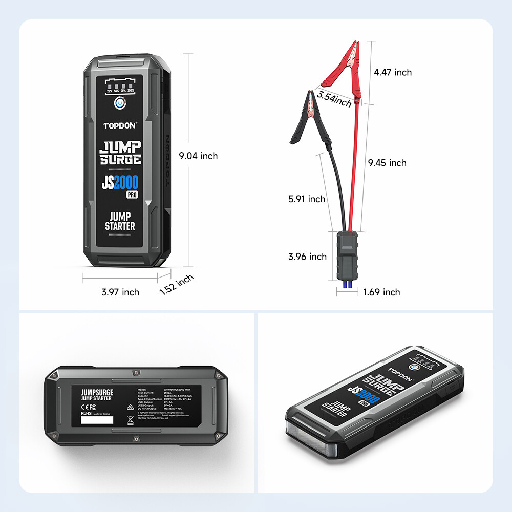 Jump Starter 2500a 12v Power Bank Avviamento Auto TOPDON JumpSurge JS2000 Pro - Picco 2500A, Portatile Per Emergenze Batteria Auto Portatile - Foto 7