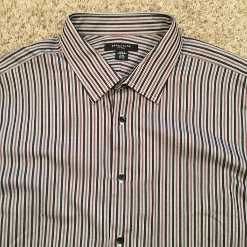 Structure Shirt Mens XL Brown Black Striped Long Sleeve Button Up Fitted - Picture 3 of 12