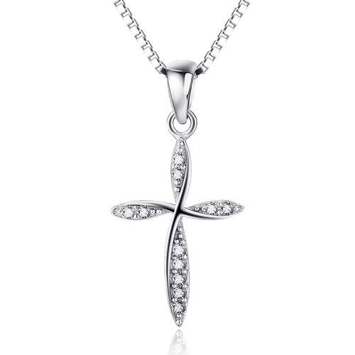 Cross Silver Sterling Pendant 925 Necklace Women Cz Charm 18 S Womens Chain - Foto 7 di 20