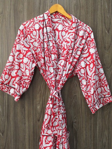 Summer Clothing New dress Floral Print gown Woman's Bath Robe Hand-Block kimono - Picture 7 of 8