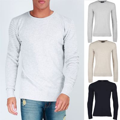 Mens Ribbed Long Sleeve Cuff Knit Crew 