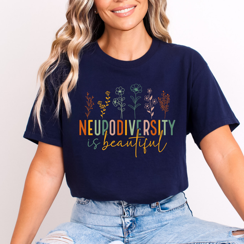 Neurodiversity Is Beautiful T-Shirt, Floral Mental Health Tee, Autism Awareness - Picture 5 of 6