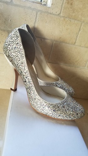 Benjamin Adams GAGA Ivory Leather Swarovski Crystal Bridal Shoes Size 40 US 9 - Picture 5 of 9