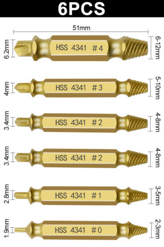 6 PCS Tool Set Broken Bolt Remover Damaged Screw Extractor Speed Out Drill Bits - Picture 2 of 6