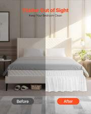 VEVOR Wrap Around Bed Skirt, 15 in Drop, White Dust Ruffle Queen Size, Three Sid