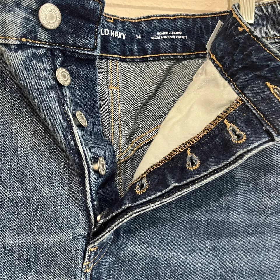 Antigua Falda Denim Azul Marino Botón Mosca Tiro Alto Mujeres 14 5 Bolsillos Usada en Excelente Condición Foto 3 de 4