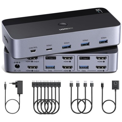 HDMI KVM Switch 2 PC 2 Monitors 4K60Hz USB 3.0 Compatible with Windows Linux Mac