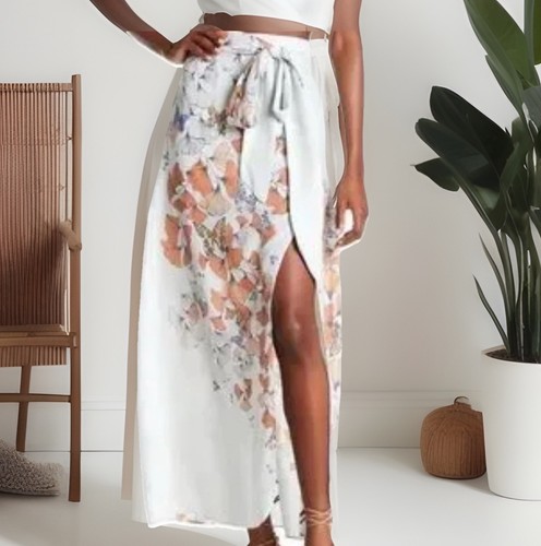 FREE PEOPLE Skirt Womens Sz 4 Light Blue Bri Bri Butterfly Lined Tie Front Wrap - Picture 2 of 12