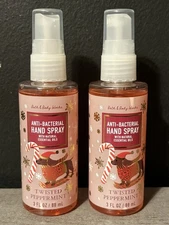 Bath & Body Works NEW 3 fl oz TWISTED PEPPERMINT Anti-Bacterial Hand Spray 2 set