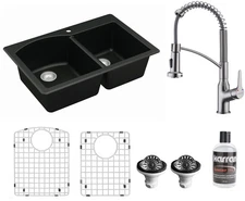 Karran USA QT610210 Quartz QT 33" Drop In Double Basin Quartz - Stainless Steel