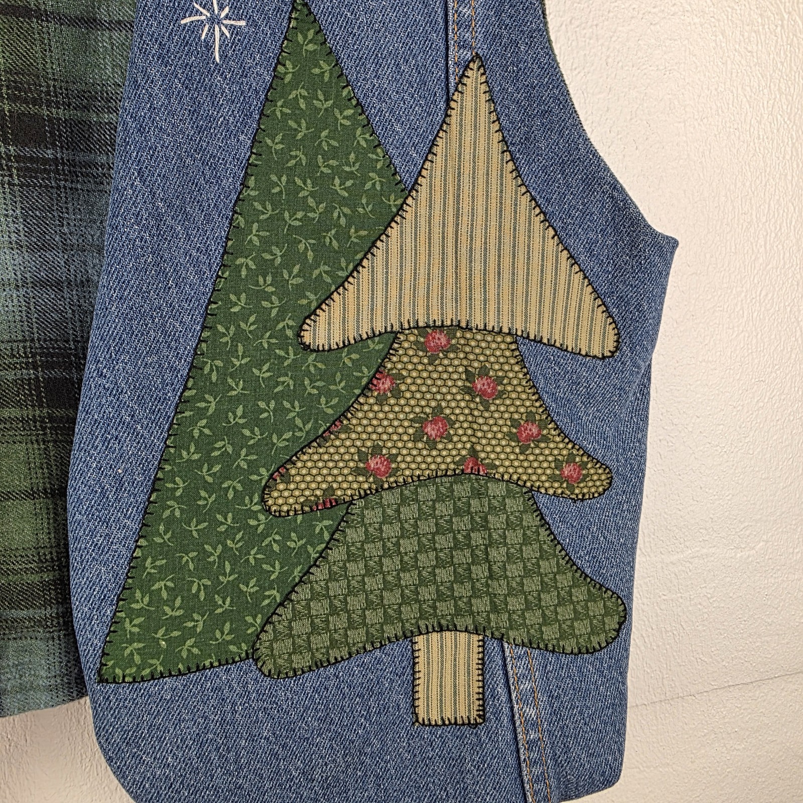 Cottagecore Patchwork Handmade Denim Christmas Ve… - image 5