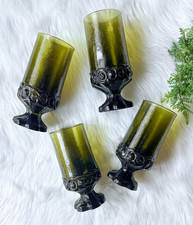 Tiffin Franciscan Madeira Olive Green 7" Footed Tall Iced Tea Glasses Set 4 VTG