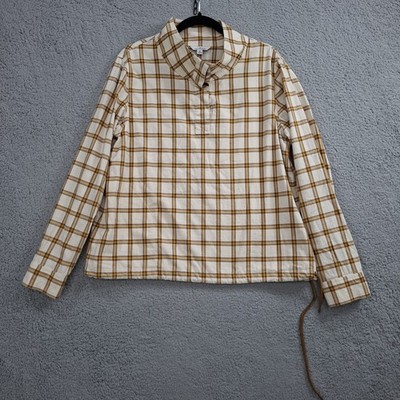 LL Bean Shirt Womens Medium Brushed Cotton Gorpcore Plaid Outdoor Coastal Cozy